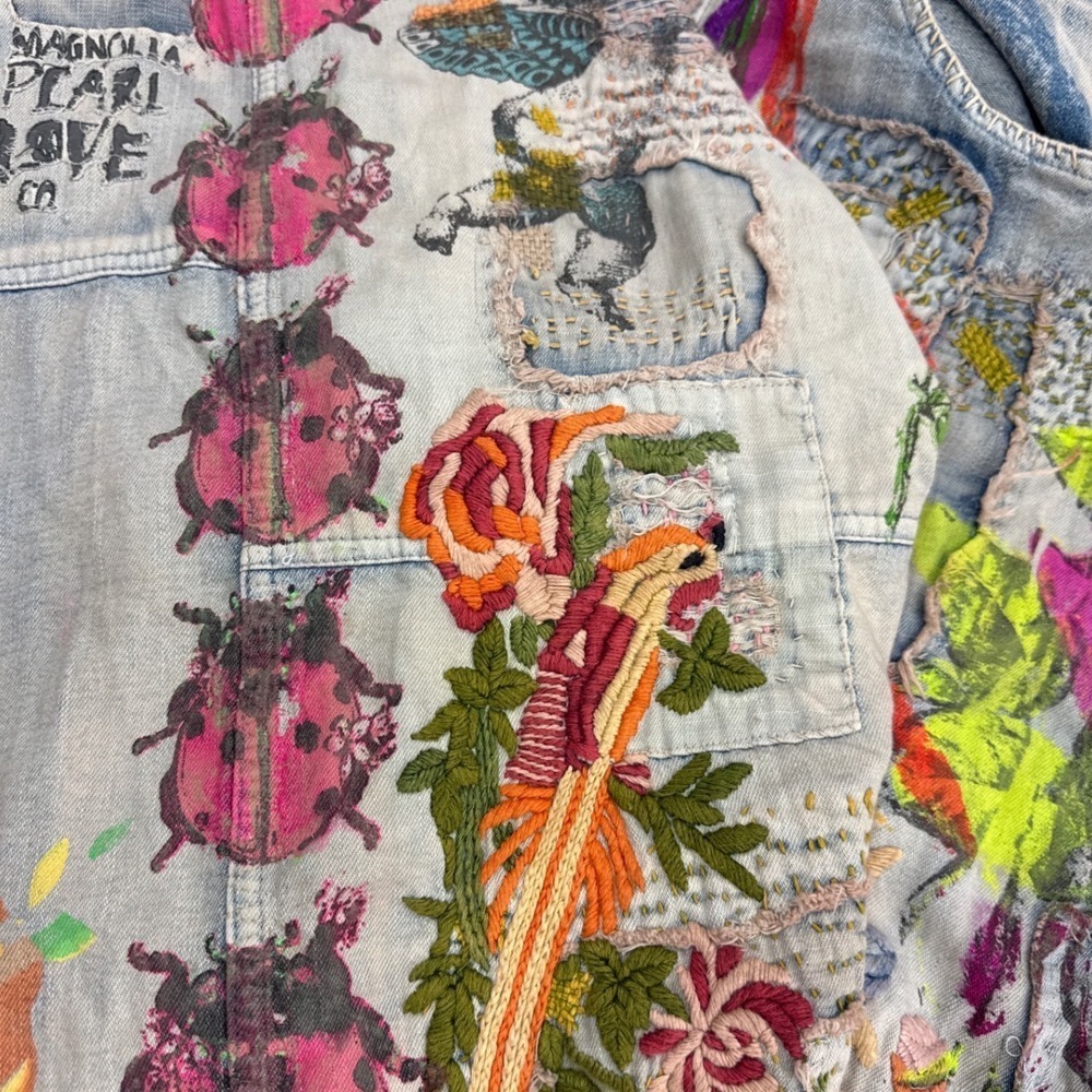 Magnolia Pearl Denim Jeans NWT Embroidered Painted Distressed Patchwork - Picture 10 of 16